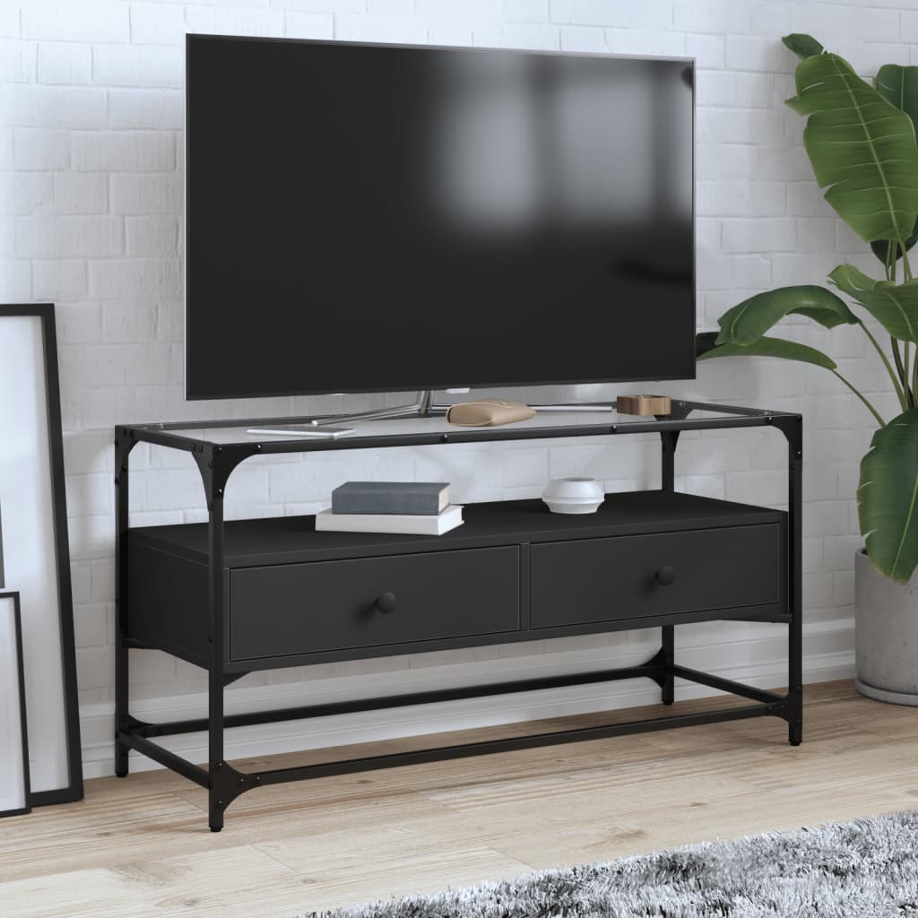 vidaXL TV skrinka sklenená doska čierna 98x35x51 cm kompozitné drevo