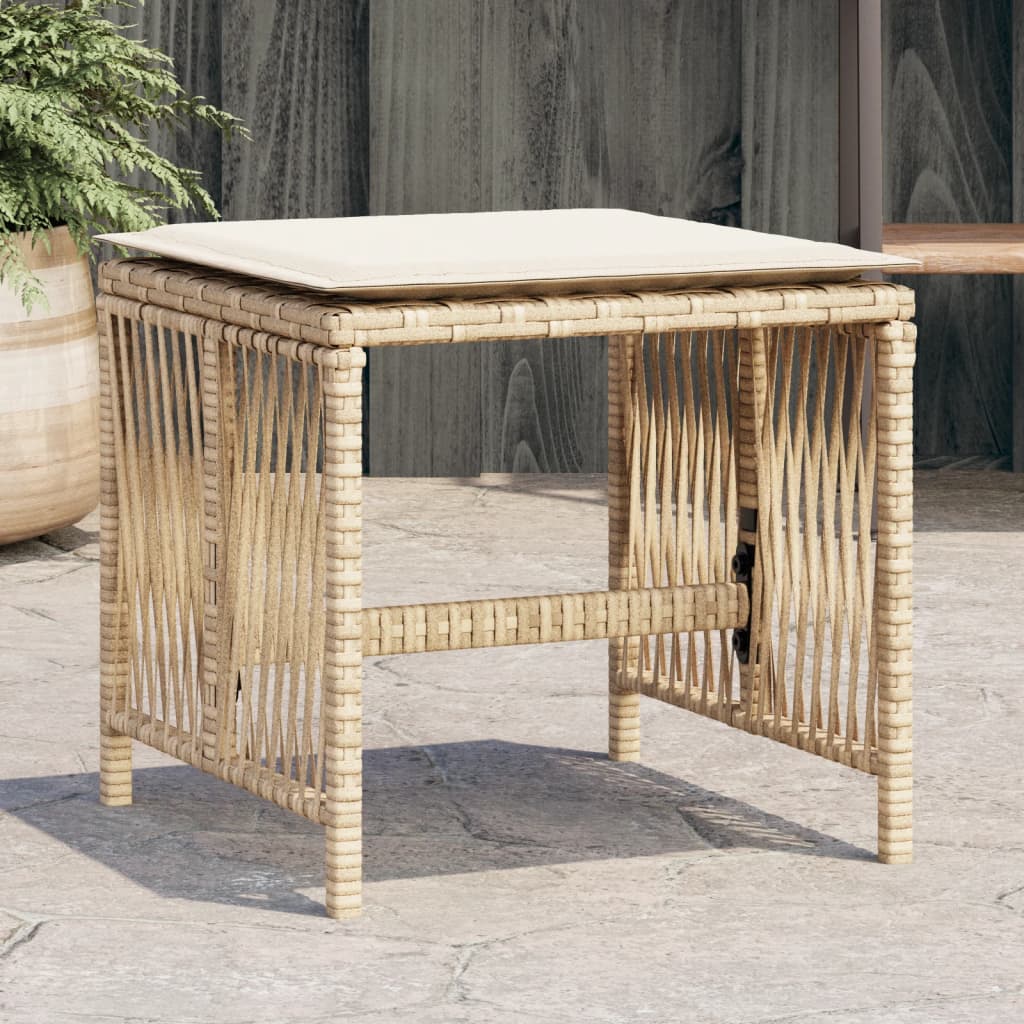 vidaXL Záhradné taburetky s vankúšmi 4 ks béžové 41x41x36 cm polyratan
