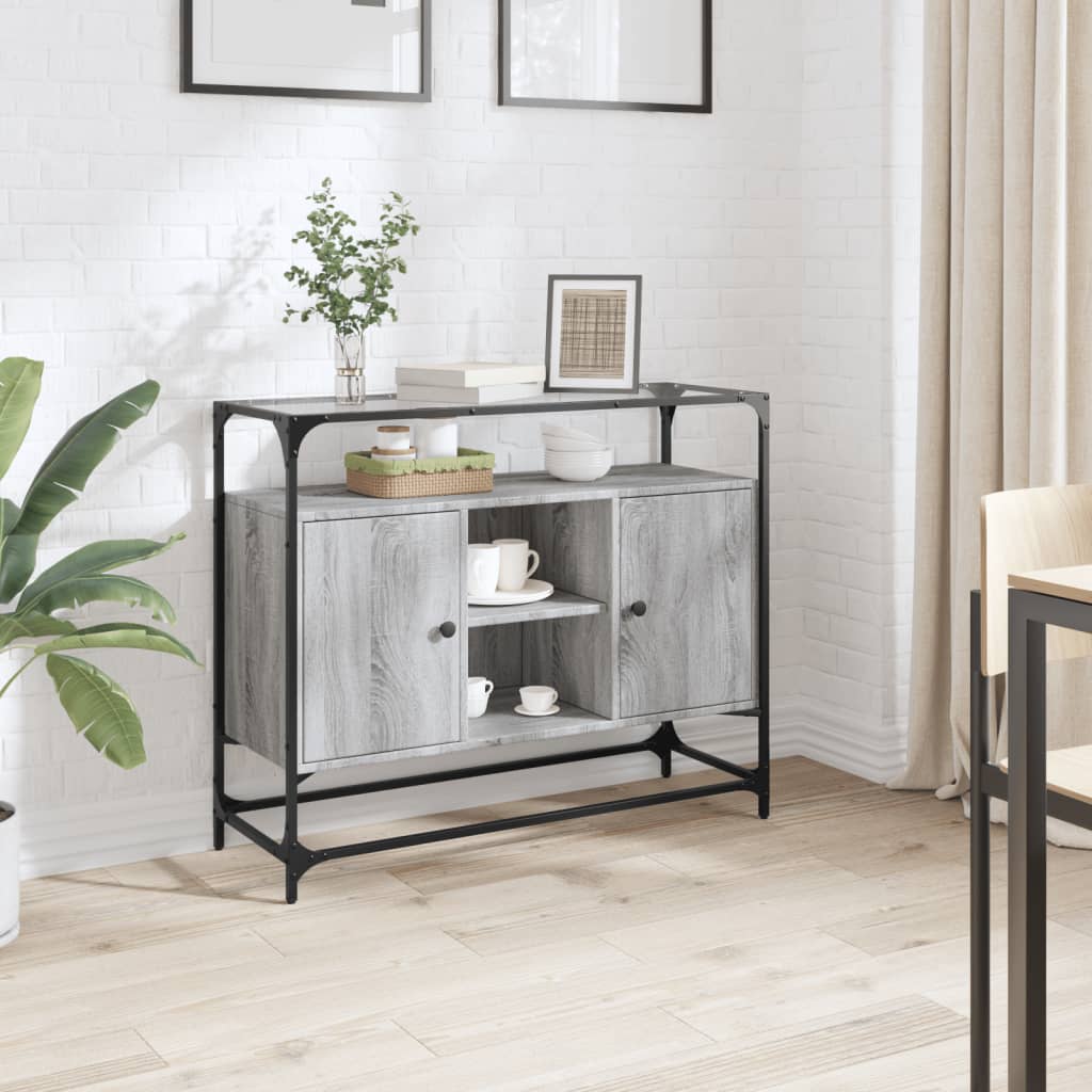 vidaXL TV skrinka sklenená doska sivá sonoma 98x35x81 cm kompoz. drevo