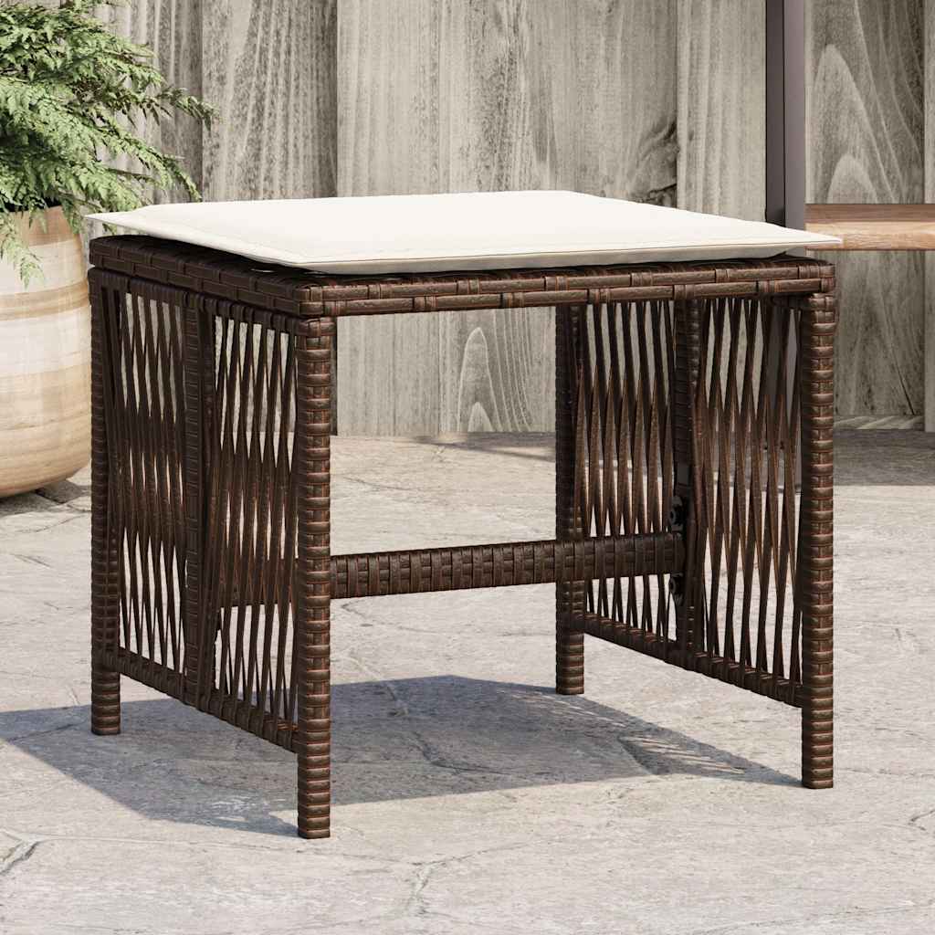 vidaXL Záhradné taburetky s vankúšmi 4 ks hnedé 41x41x36 cm polyratan