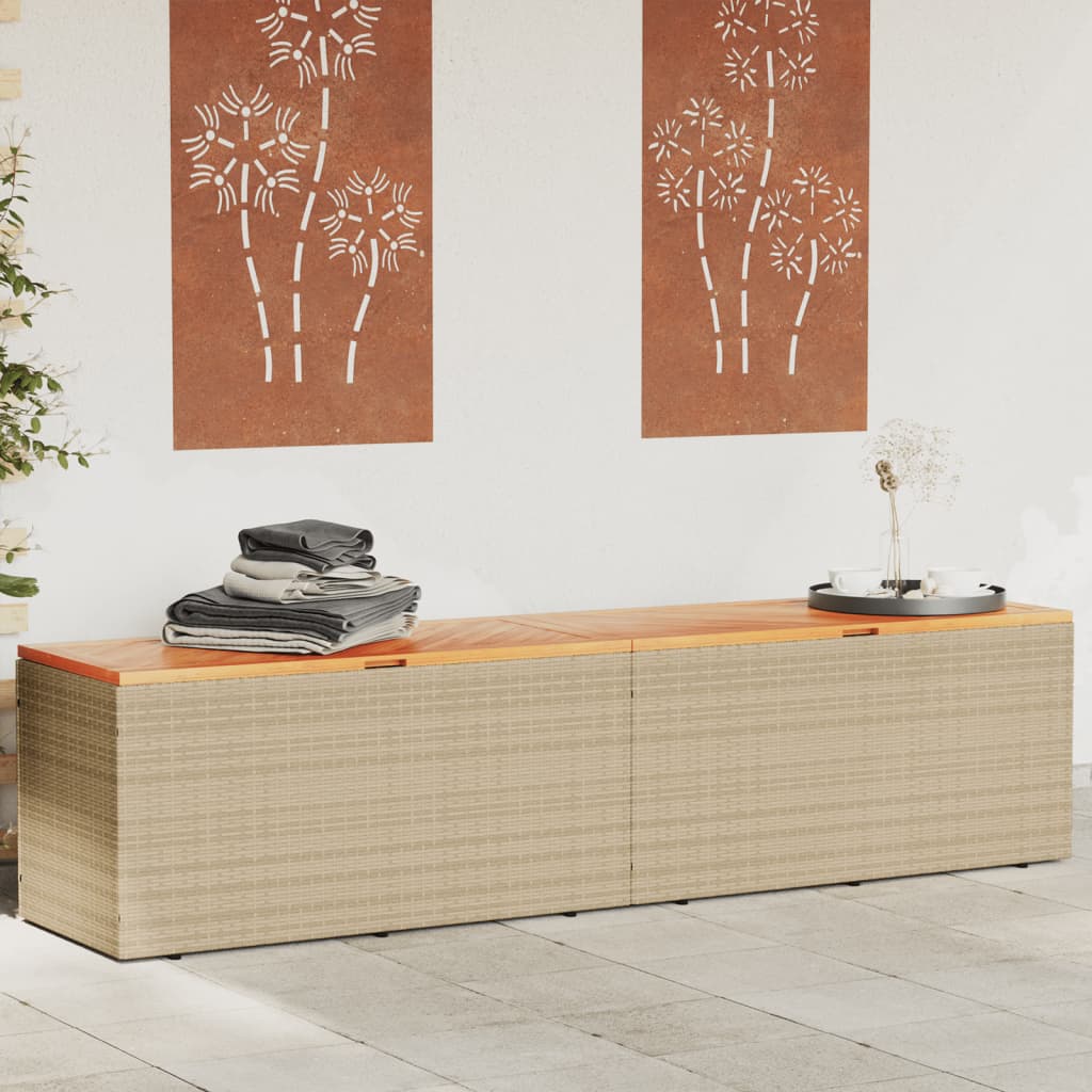 vidaXL Záhradný úložný box, béžový 220x50x54 cm, polyratan a akácia