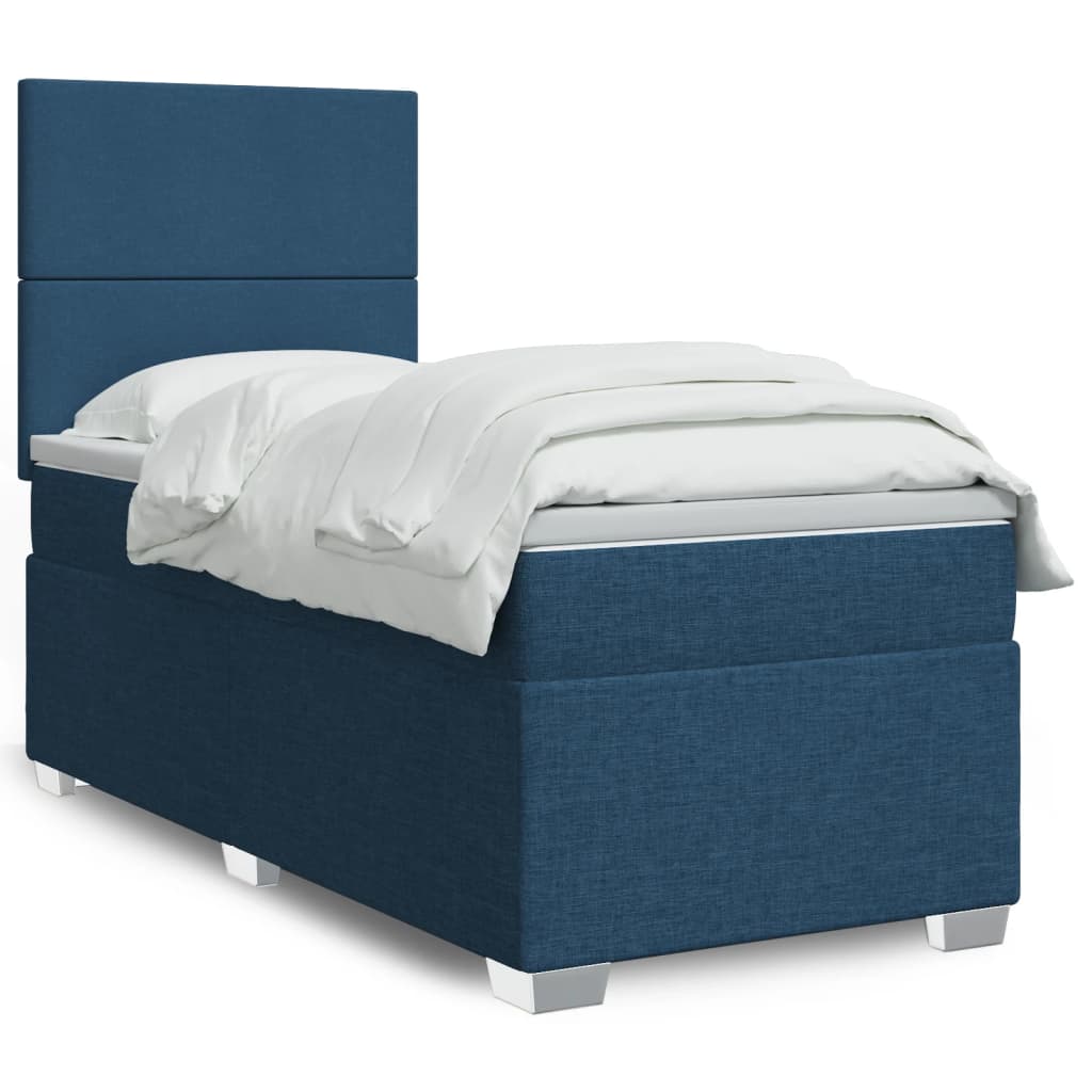 vidaXL Posteľný rám boxspring s matracom modrý 90x200 cm látka