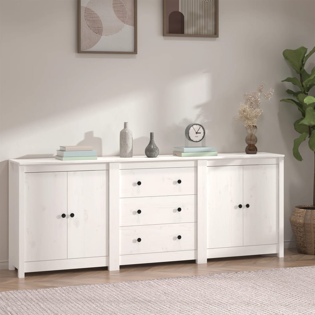 vidaXL Komoda biela 210x35x80 cm borovicový masív