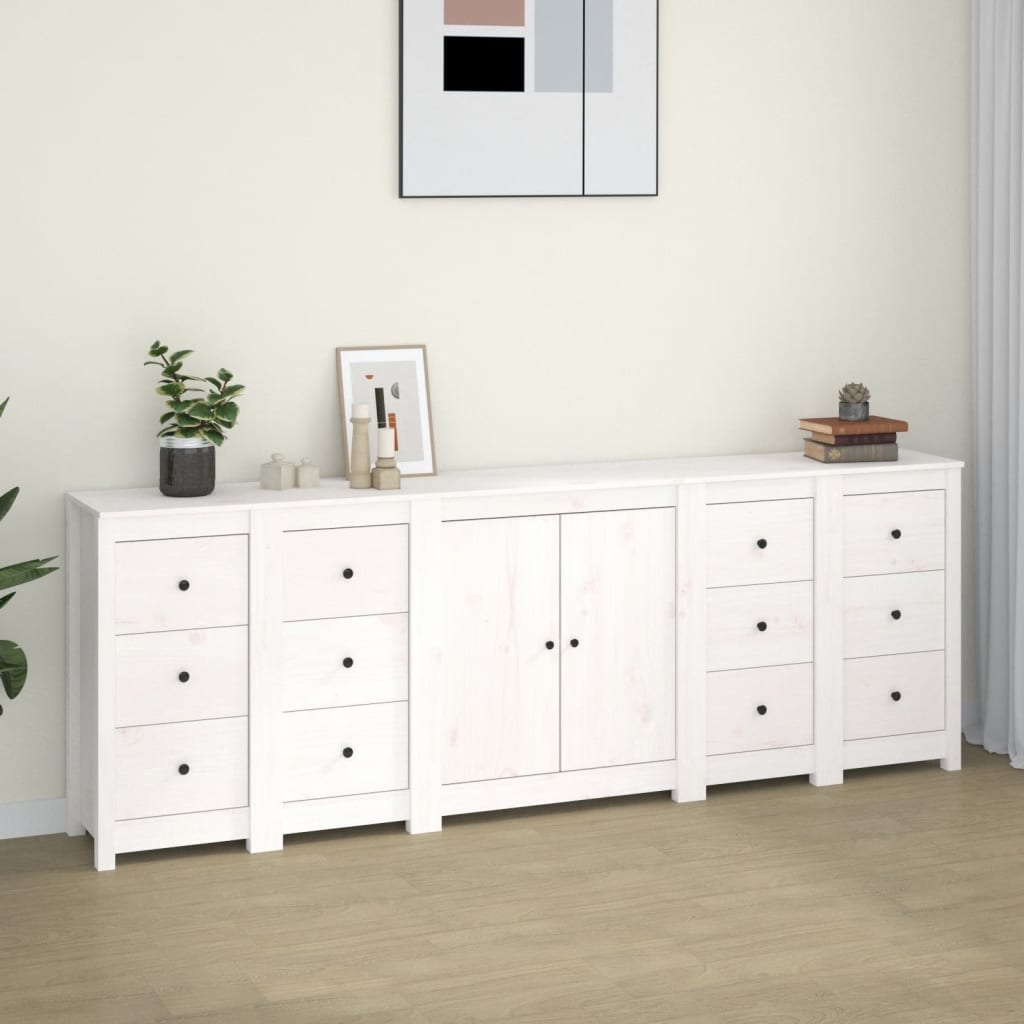 vidaXL Komoda biela 230x35x80 cm borovicový masív