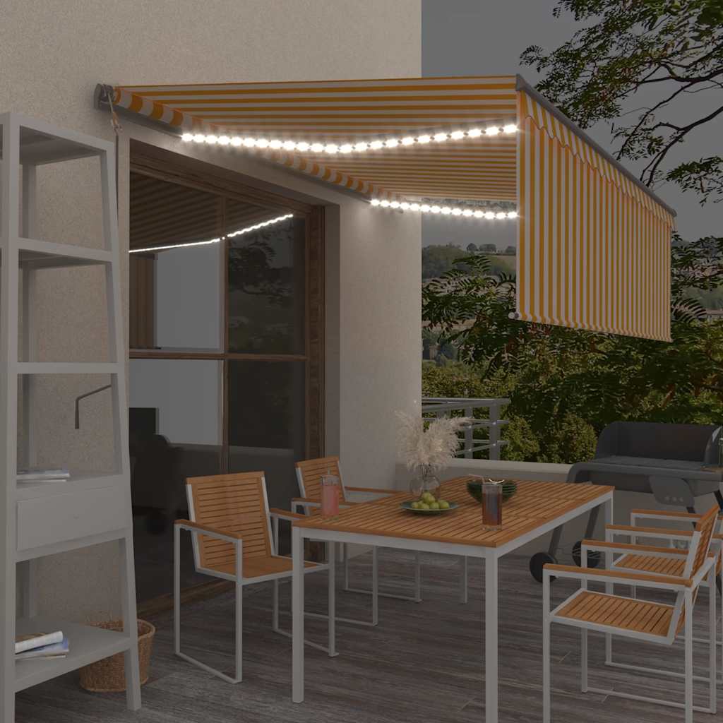 vidaXL Automatická markíza tienidlo&LED&senzor vetra 4x3m žlto-biela