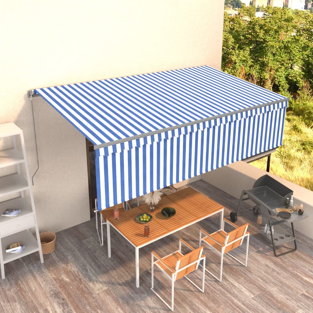 vidaXL Ručne zaťahovacia markíza s tienidlom 5x3 m modro-biela