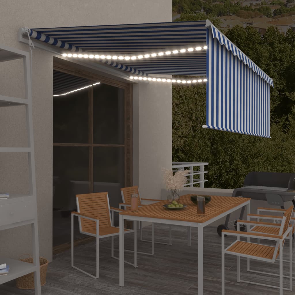vidaXL Automatická markíza tienidlo&LED&senzor vetra modro-biela