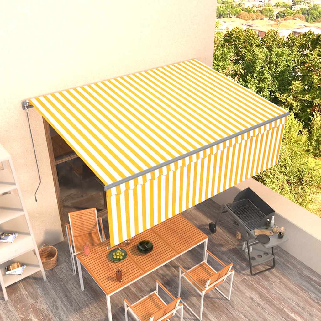 vidaXL Ručne zaťahovacia markíza s tienidlom 4x3 m žlto-biela