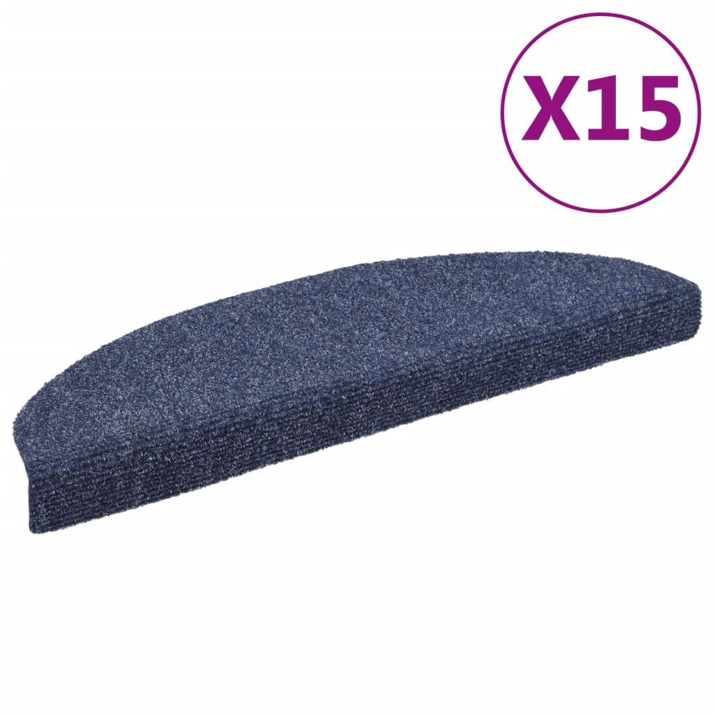 vidaXL Samolepiace nášľapy na schody, 15 ks, kobercové, 65x21x4cm, modré