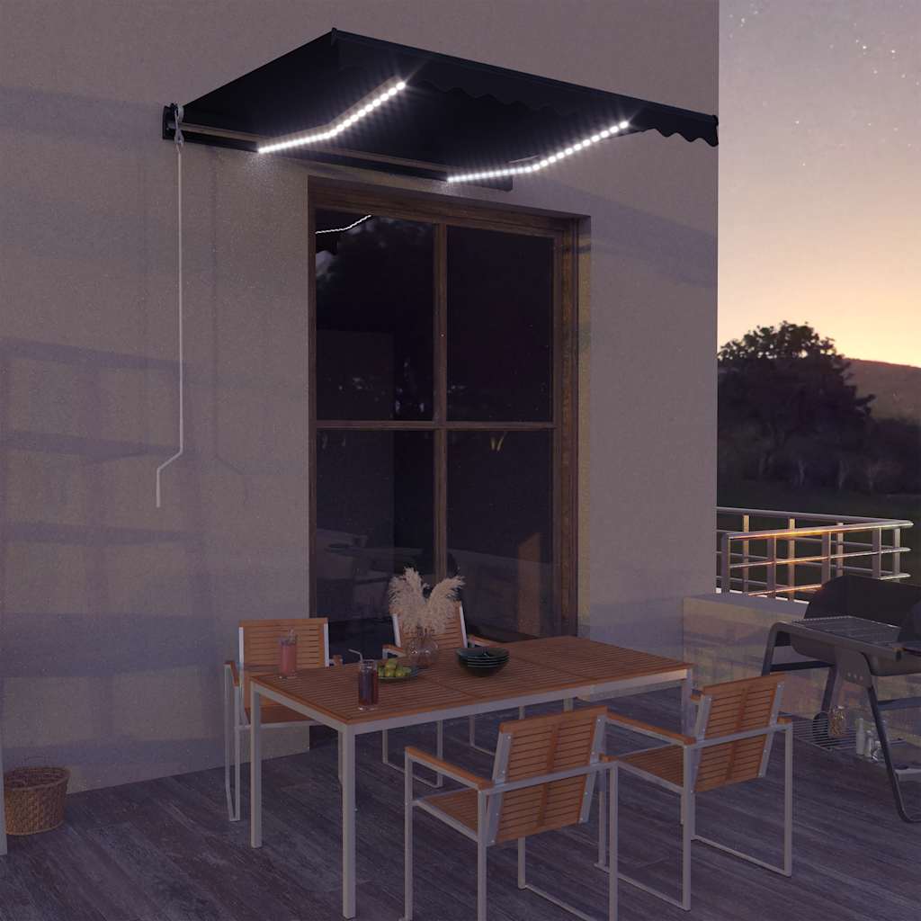 vidaXL Ručne zaťahovacia markíza s LED antracitová 300x250 cm