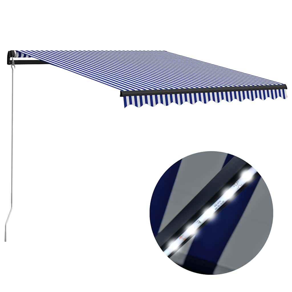 vidaXL Ručne zaťahovacia markíza s LED 300x250 cm modro-biela