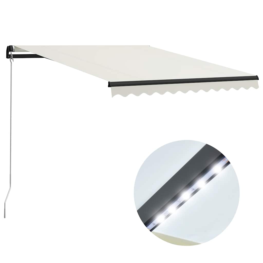 vidaXL Ručne zaťahovacia markíza s LED 300x250 cm krémová