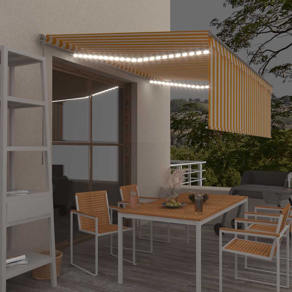 vidaXL Ručne zaťahovacia markíza s tienidlom a LED 4x3 m žlto-biela