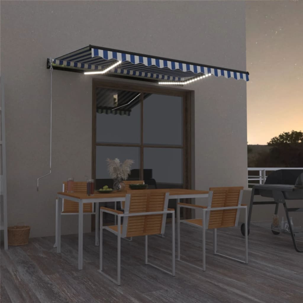 vidaXL Ručne zaťahovacia markíza s LED 400x300 cm modrá a biela