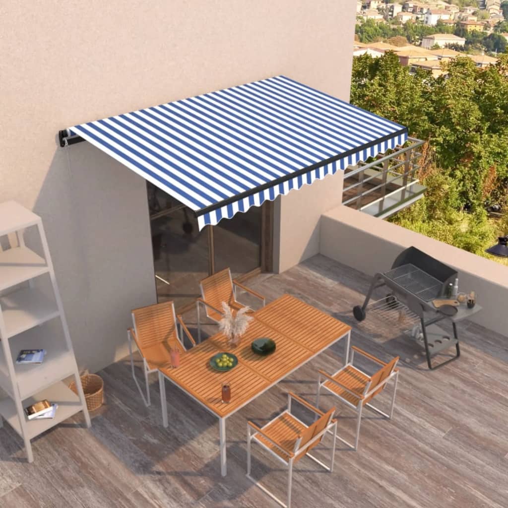vidaXL Ručne zaťahovacia markíza 400x350 cm modrá a biela