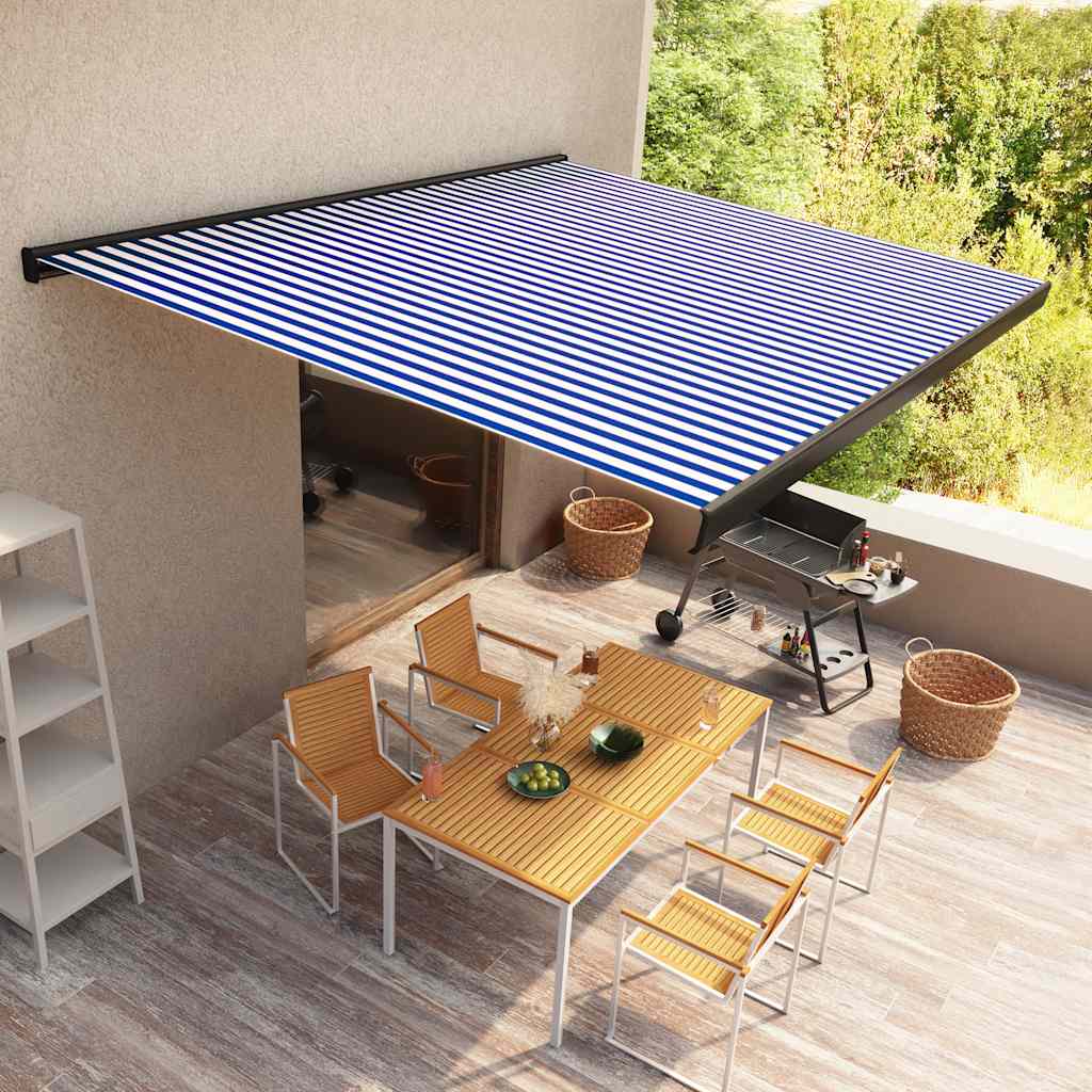 vidaXL Kazetová markíza s motorom 400x300 cm modrá a biela