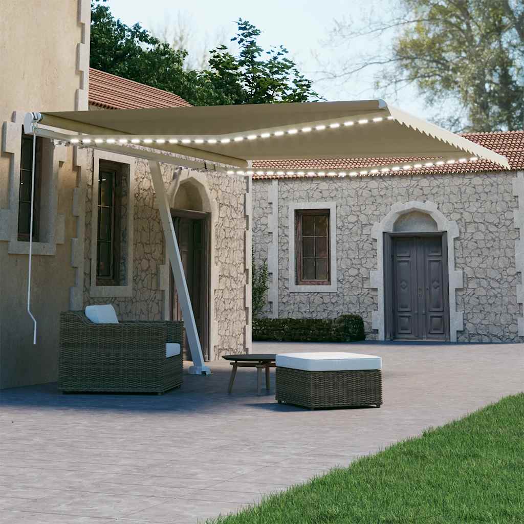 vidaXL Ručne zaťahovacia markíza s LED 400x300 cm krémová