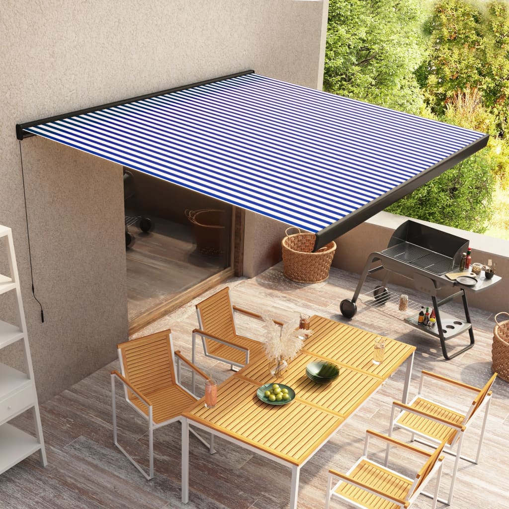vidaXL Ručne ovládaná kazetová markíza modro-biela 350x250 cm