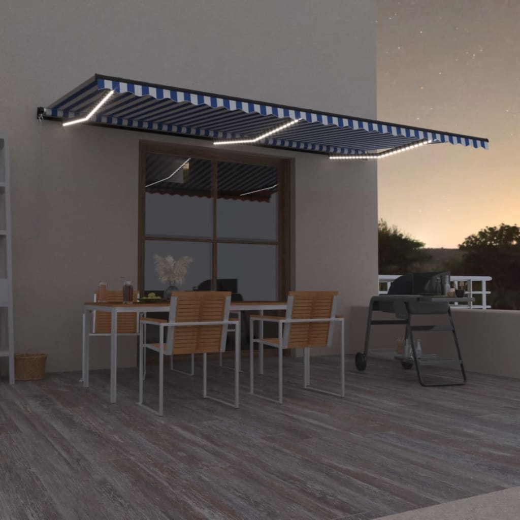 vidaXL Ručne zaťahovacia markíza s LED 600x300 cm modrá a biela