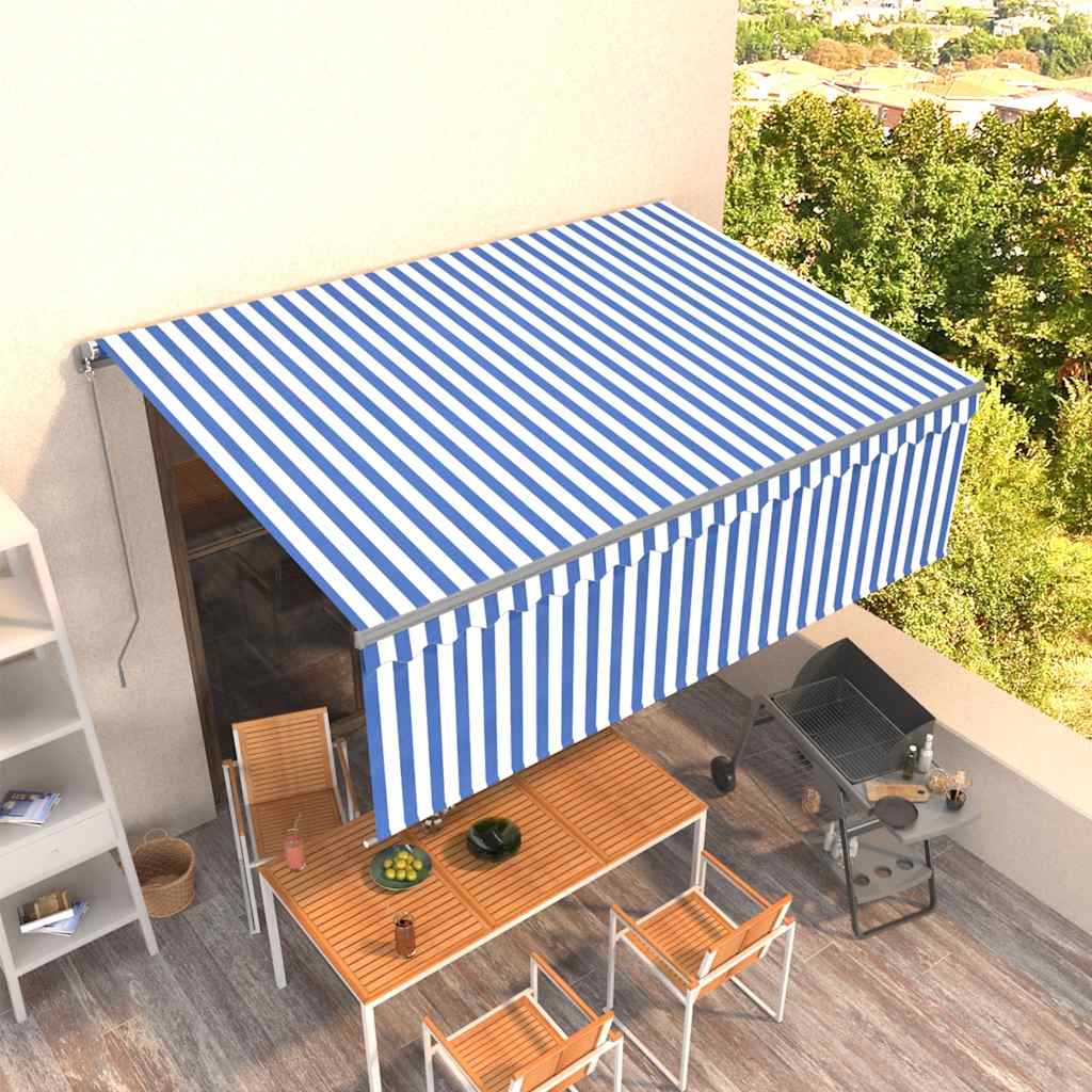 vidaXL Ručne zaťahovacia markíza s tienidlom 4,5x3 m modro-biela