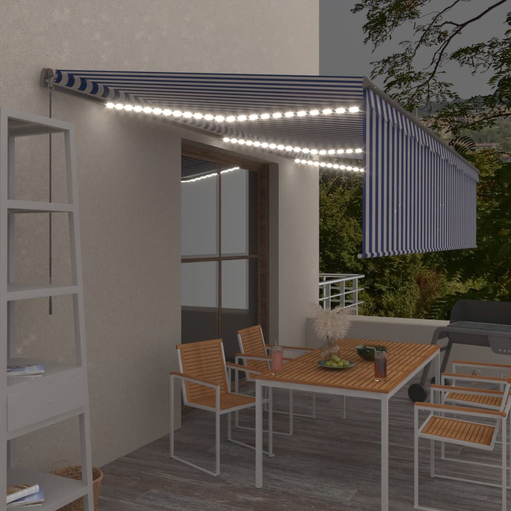 vidaXL Ručne zaťahovacia markíza s tienidlom a LED 6x3m modro-biela