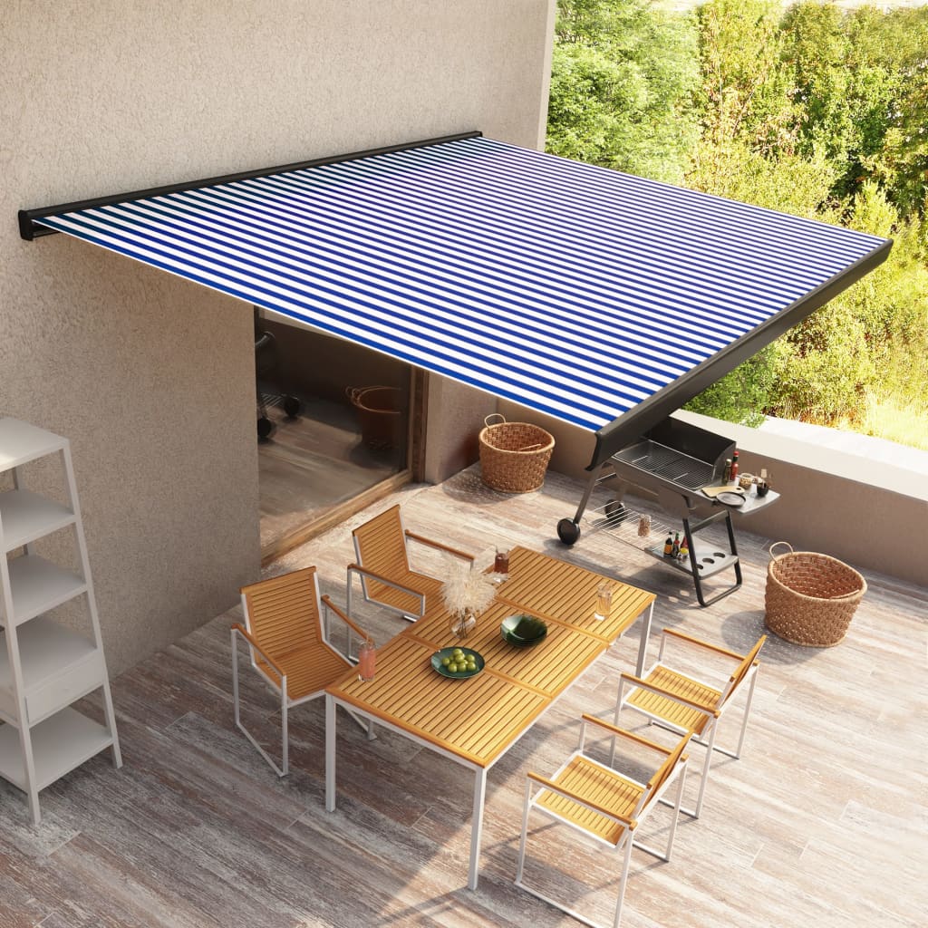 vidaXL Kazetová markíza s motorom 450x300 cm modrá a biela