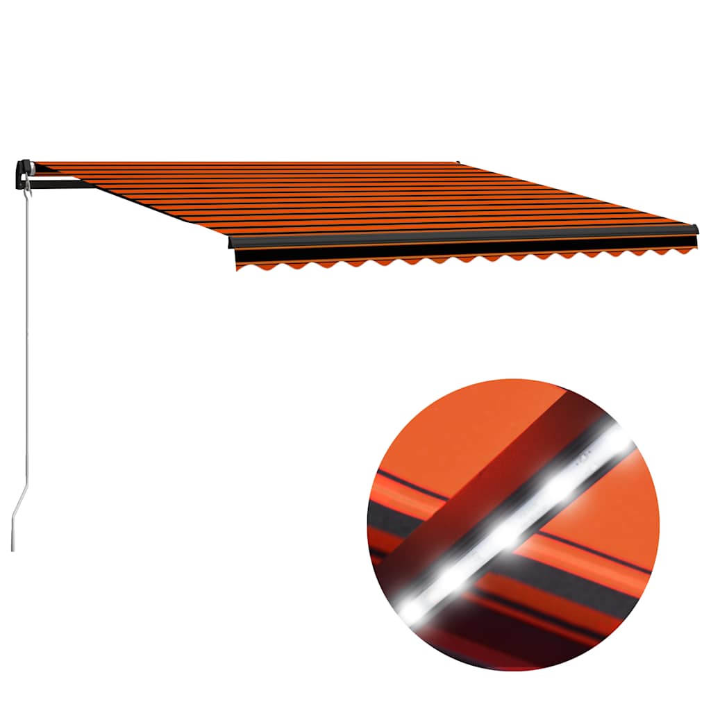 vidaXL Ručne zaťahovacia markíza s LED 450x300 cm oranžovo-hnedá