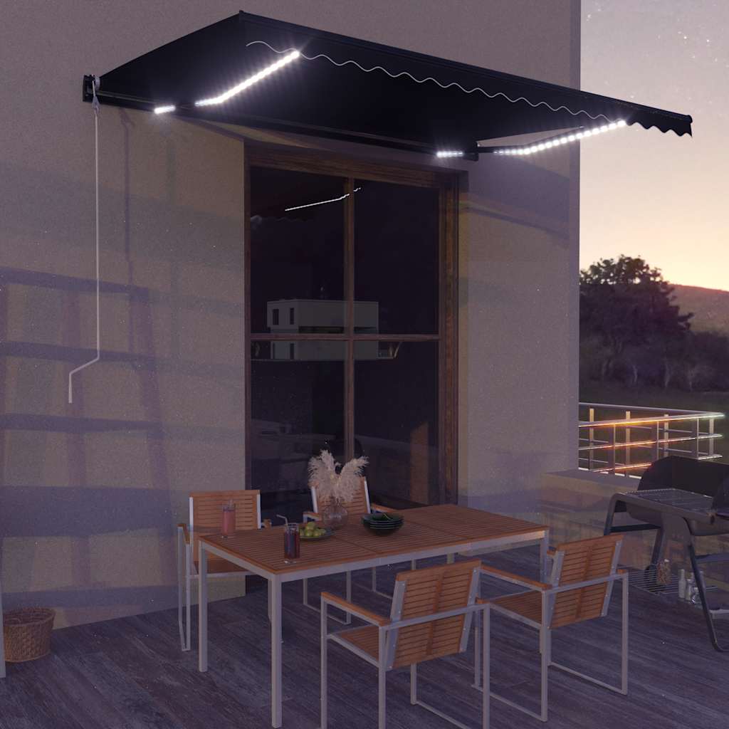 vidaXL Ručne zaťahovacia markíza s LED antracitová 450x300 cm