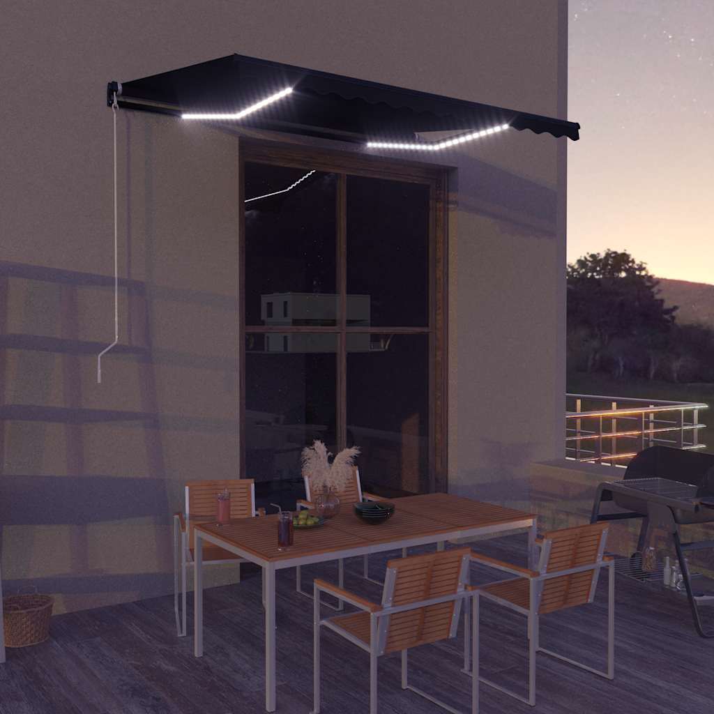 vidaXL Ručne zaťahovacia markíza s LED antracitová 350x250 cm