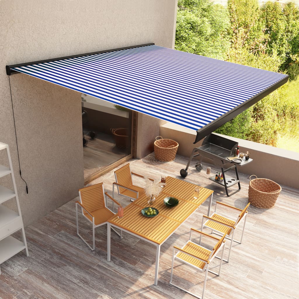 vidaXL Ručne ovládaná kazetová markíza 450x300 cm modrá a biela