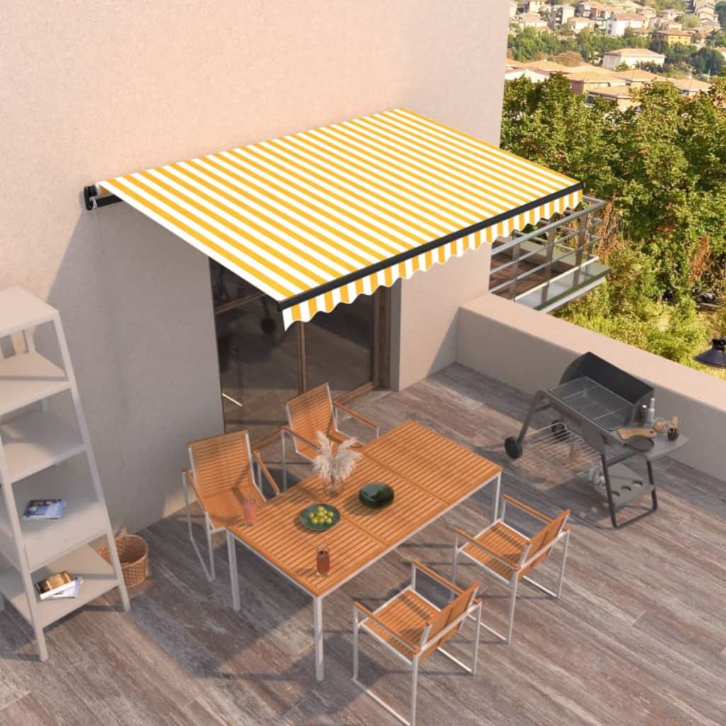 vidaXL Ručne zaťahovacia markíza 450x300 cm žltá a biela