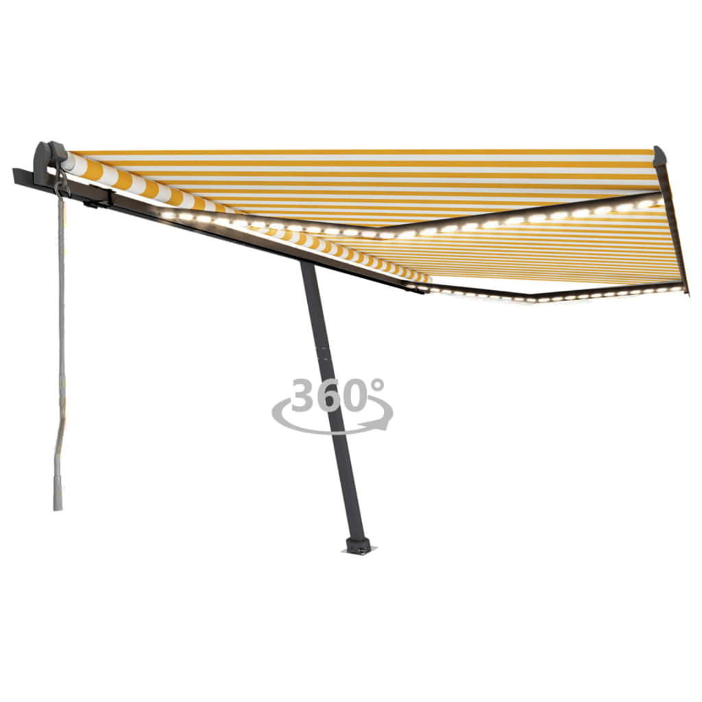 vidaXL Automatická markíza s LED a senzorom vetra 450x350cm žlto-biela