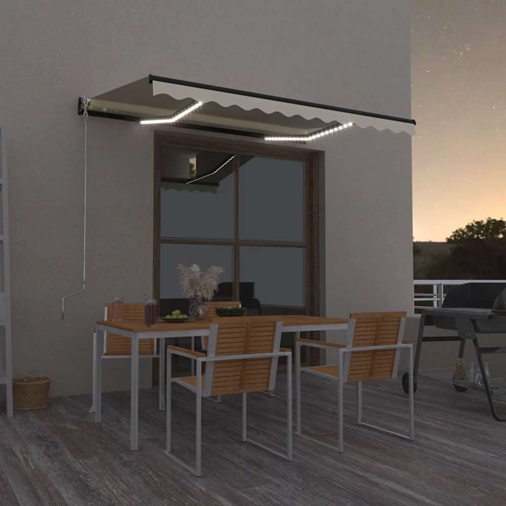 vidaXL Ručne zaťahovacia markíza s LED 350x250 cm krémová