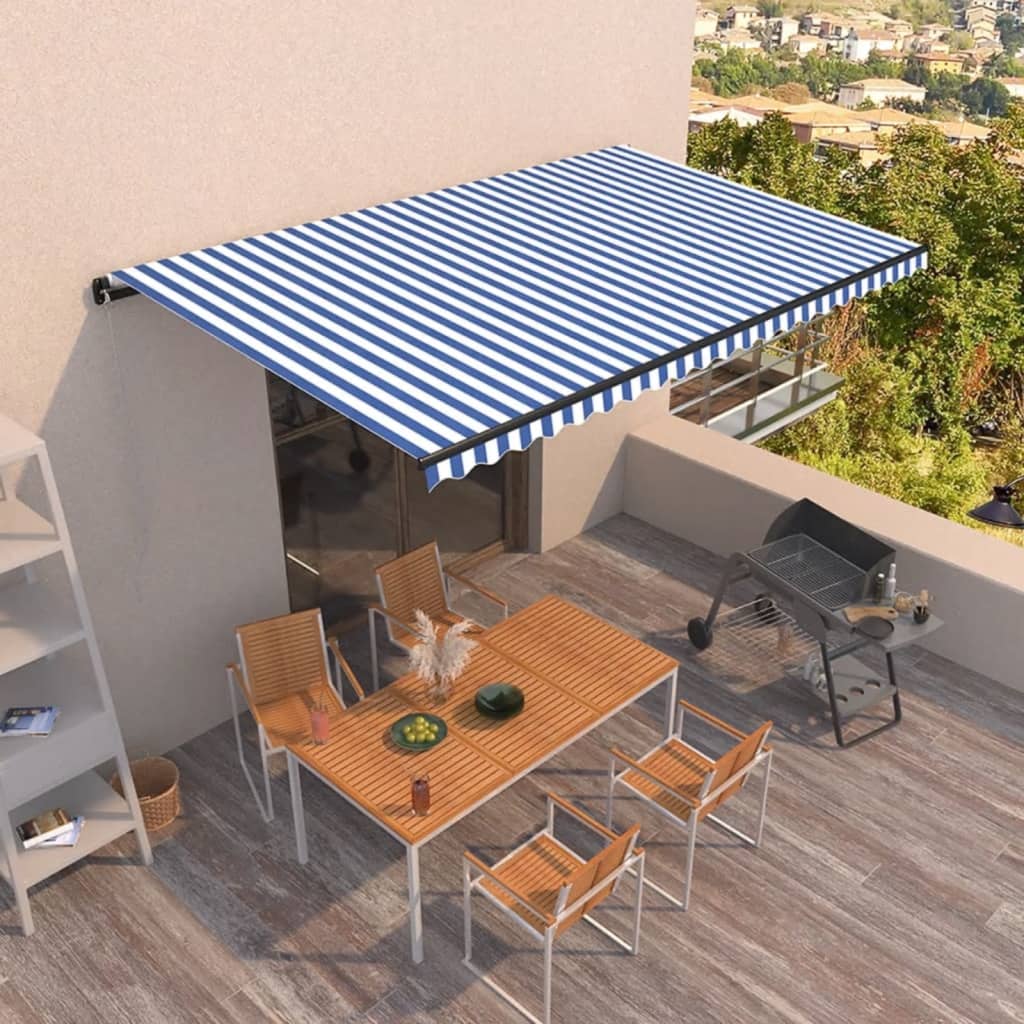 vidaXL Ručne zaťahovacia markíza 500x350 cm modrá a biela