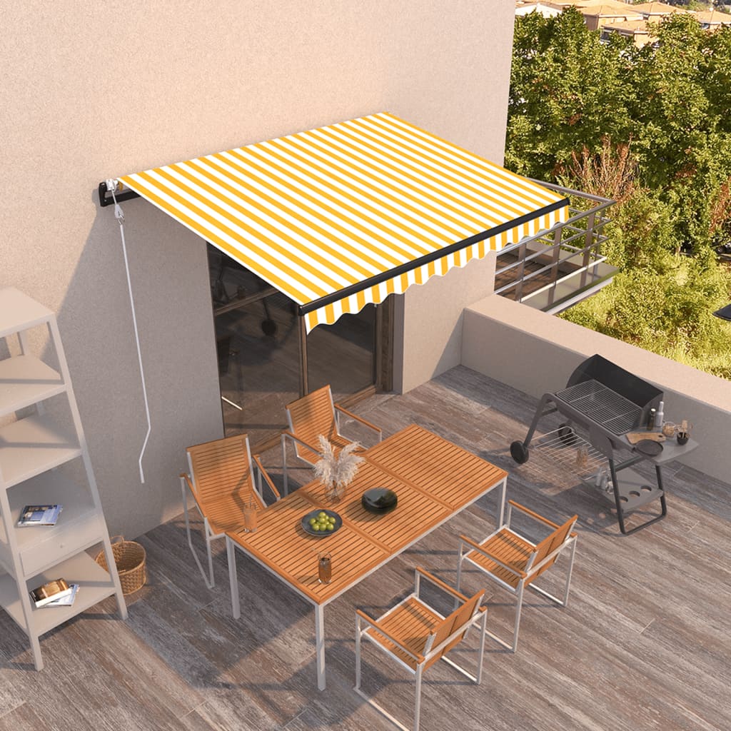 vidaXL Automaticky zaťahovacia markíza 350x250 cm žltá a biela
