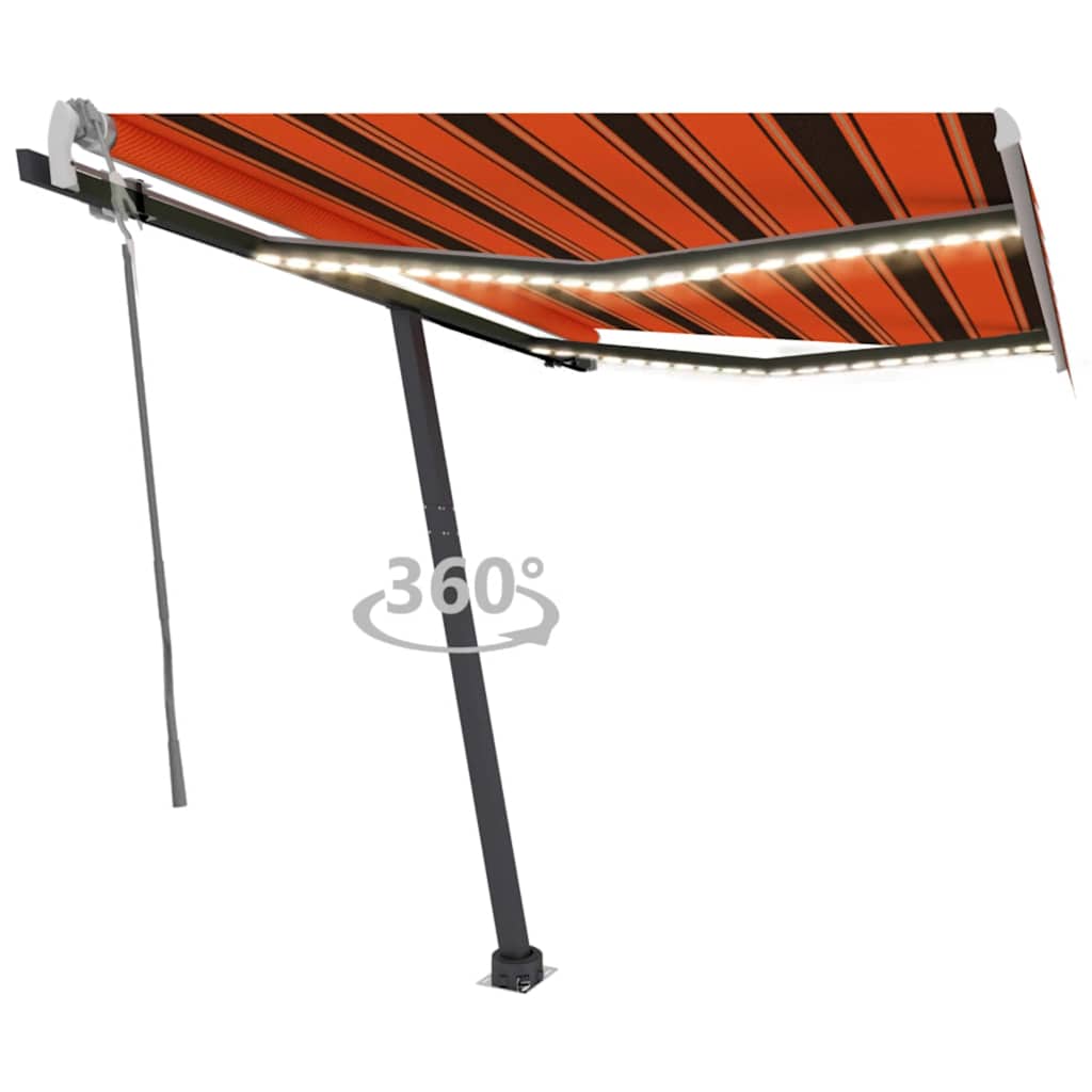 vidaXL Ručne zaťahovacia markíza s LED 350x250 cm oranžovo-hnedá