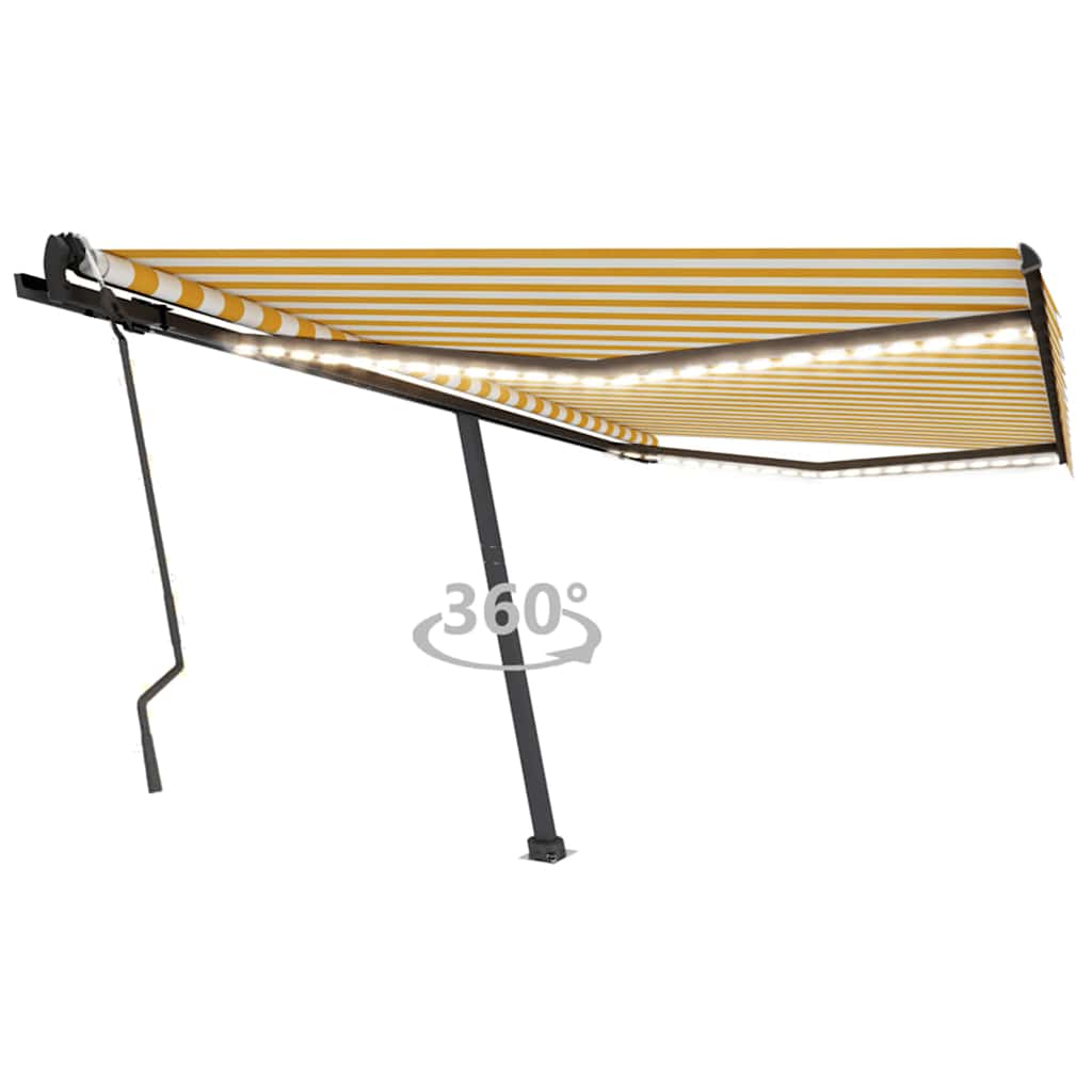 vidaXL Ručne zaťahovacia markíza s LED 400x300 cm žltá a biela