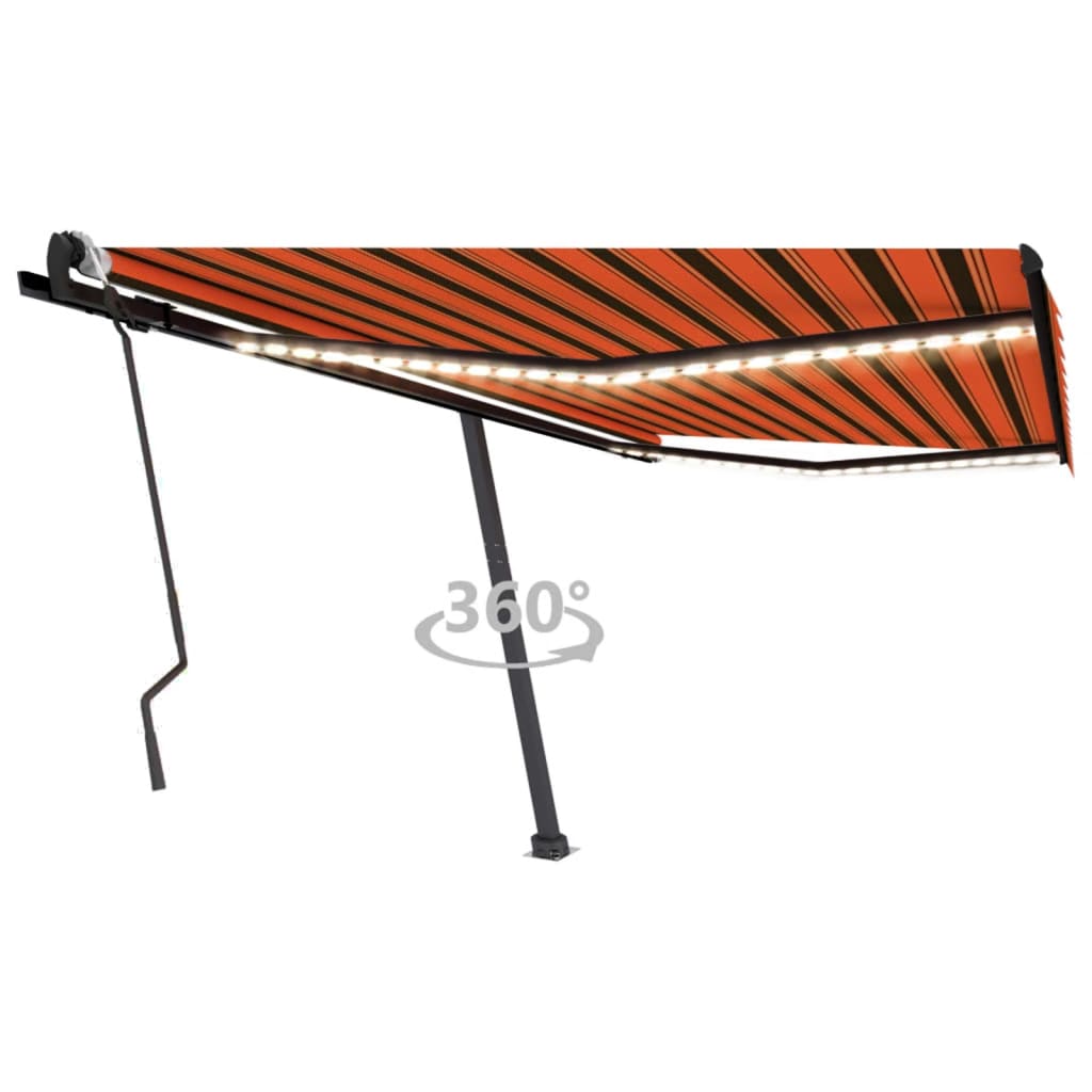 vidaXL Ručne zaťahovacia markíza s LED 400x300 cm oranžová a hnedá