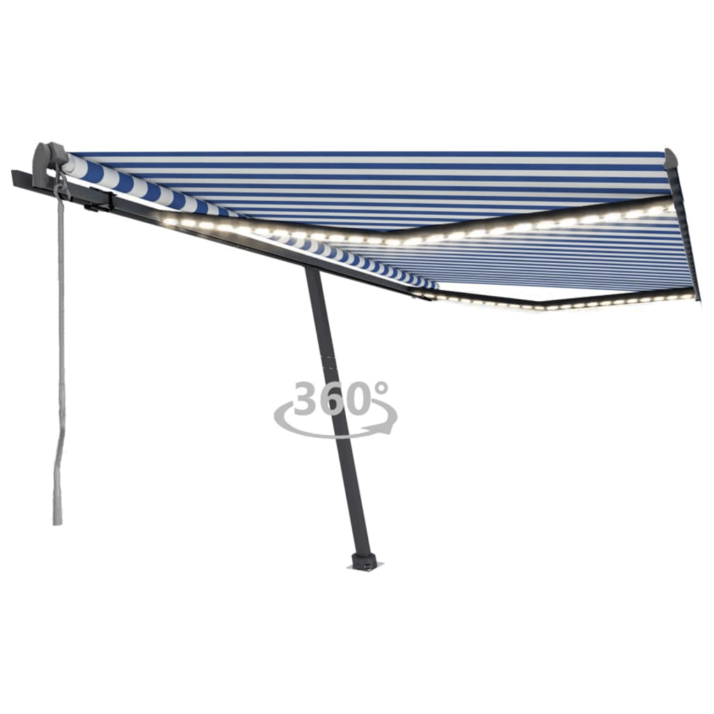 vidaXL Automatická markíza s LED a senzorom vetra 400x300cm modrobiela