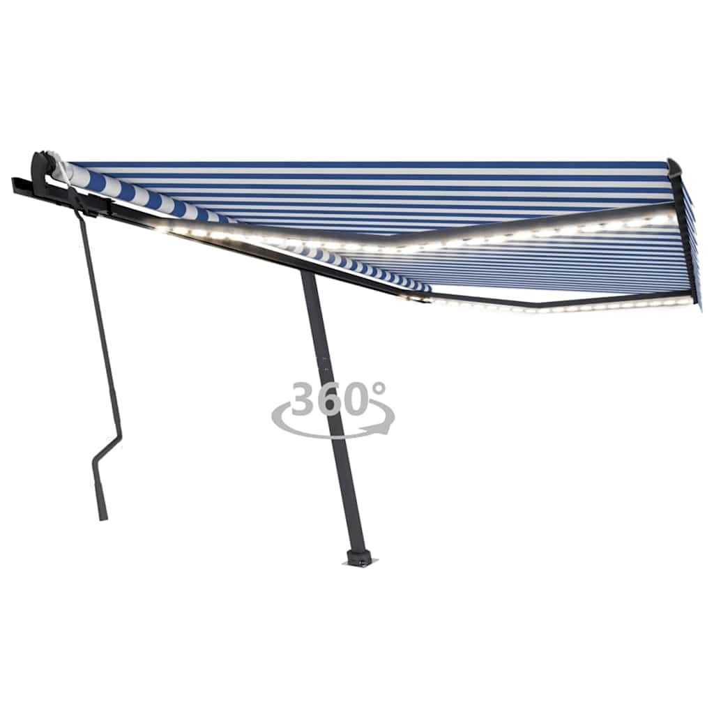vidaXL Ručne zaťahovacia markíza s LED 450x300 cm modrá a biela