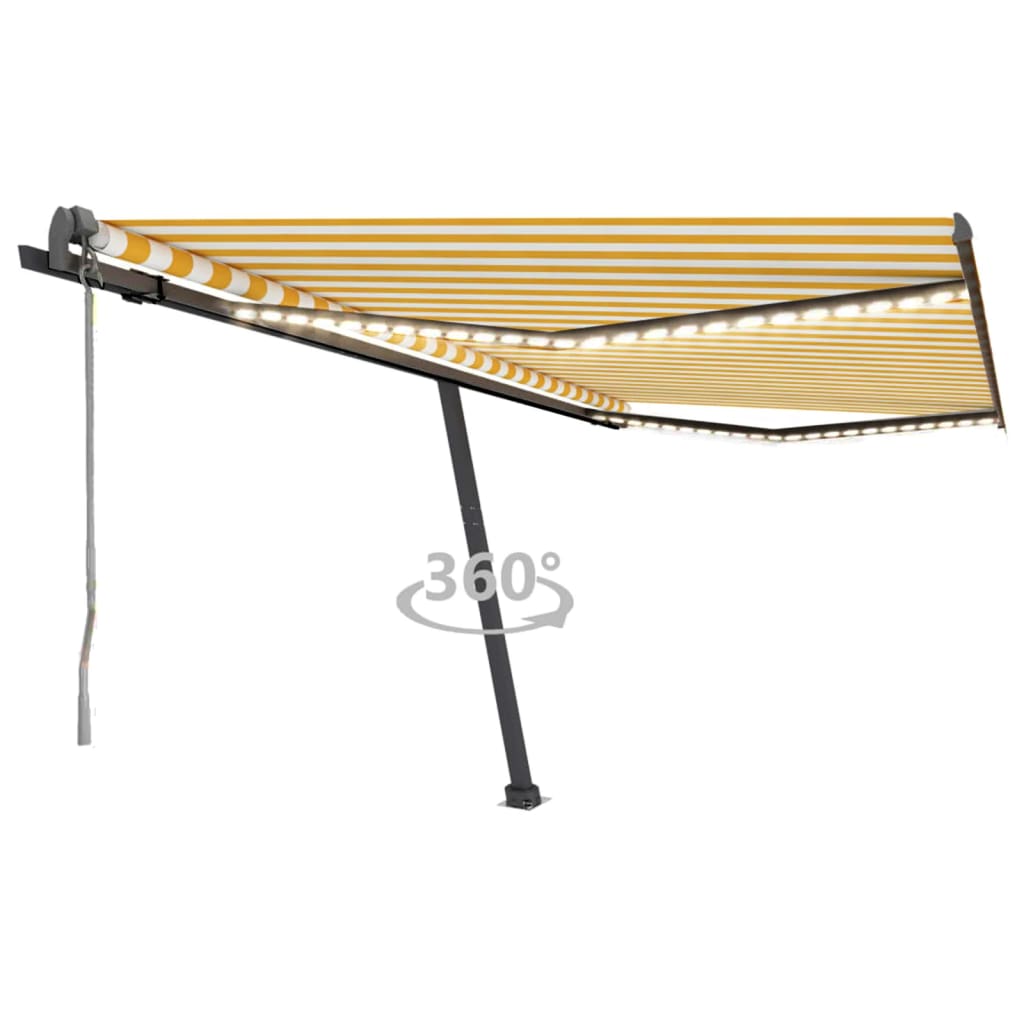 vidaXL Automatická markíza s LED a senzorom vetra 450x300cm žlto-biela