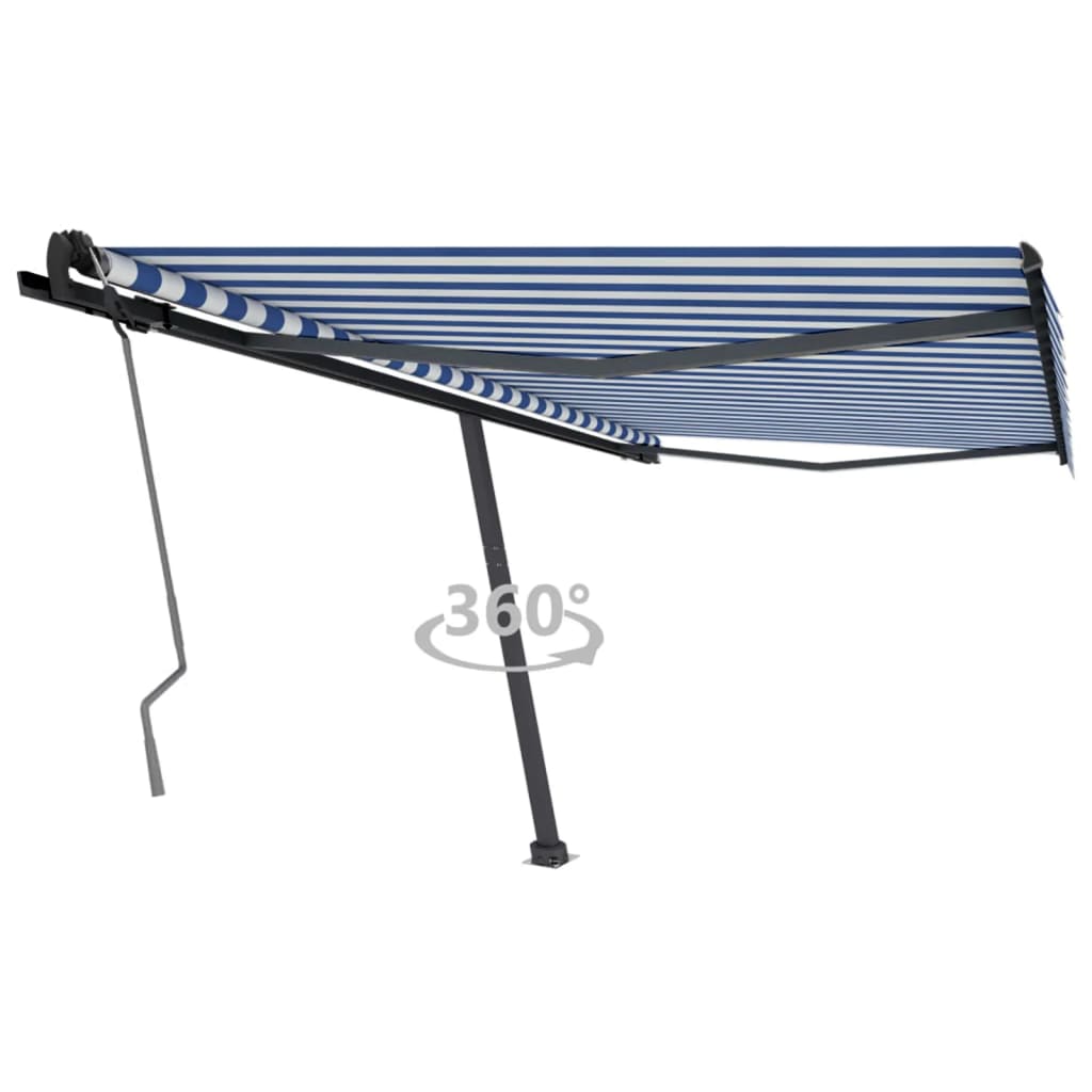 vidaXL Stojaca ručne zaťahovacia markíza 400x350 cm modro-biela