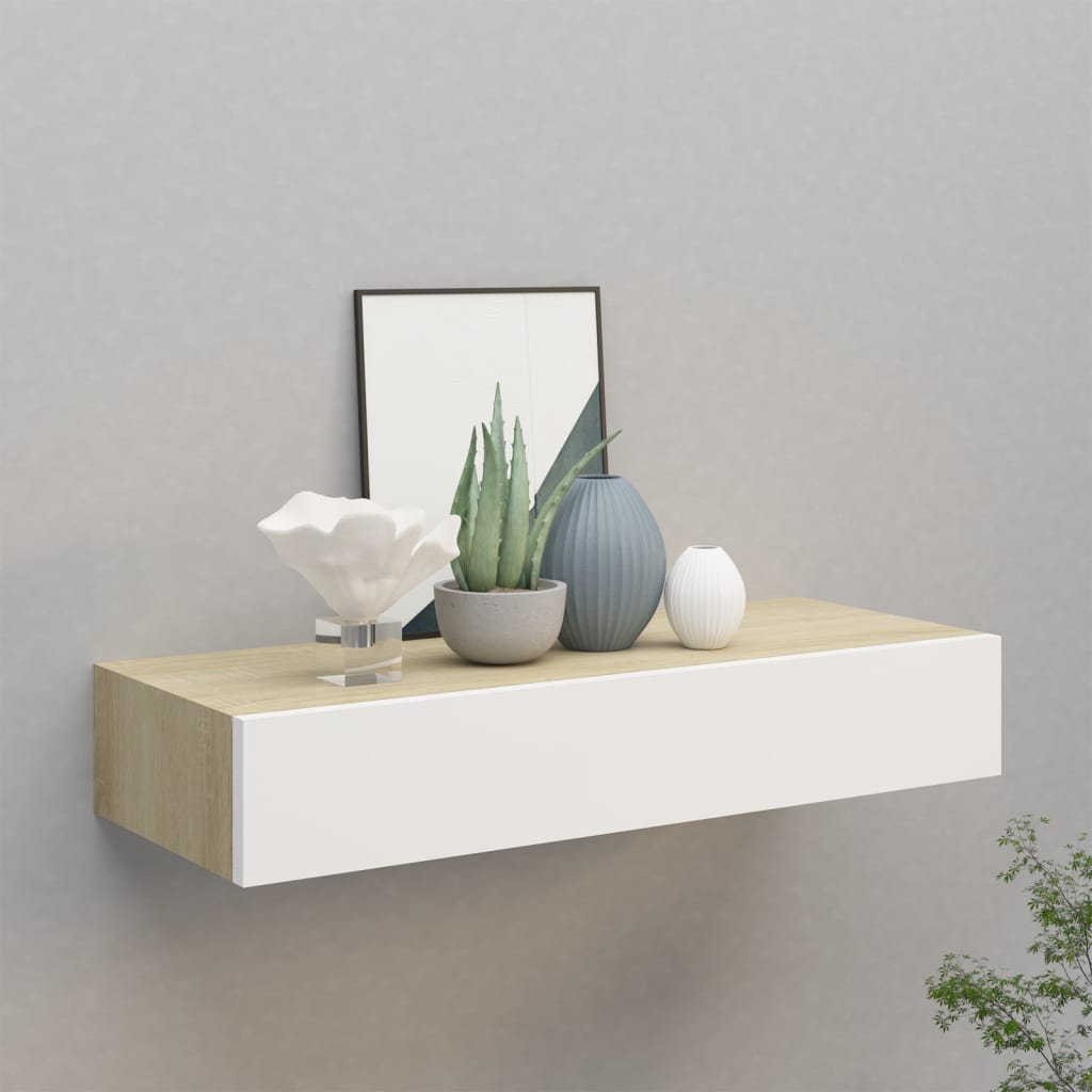 vidaXL Nástenná zásuvková polica dub a biela 60x23,5x10 cm MDF