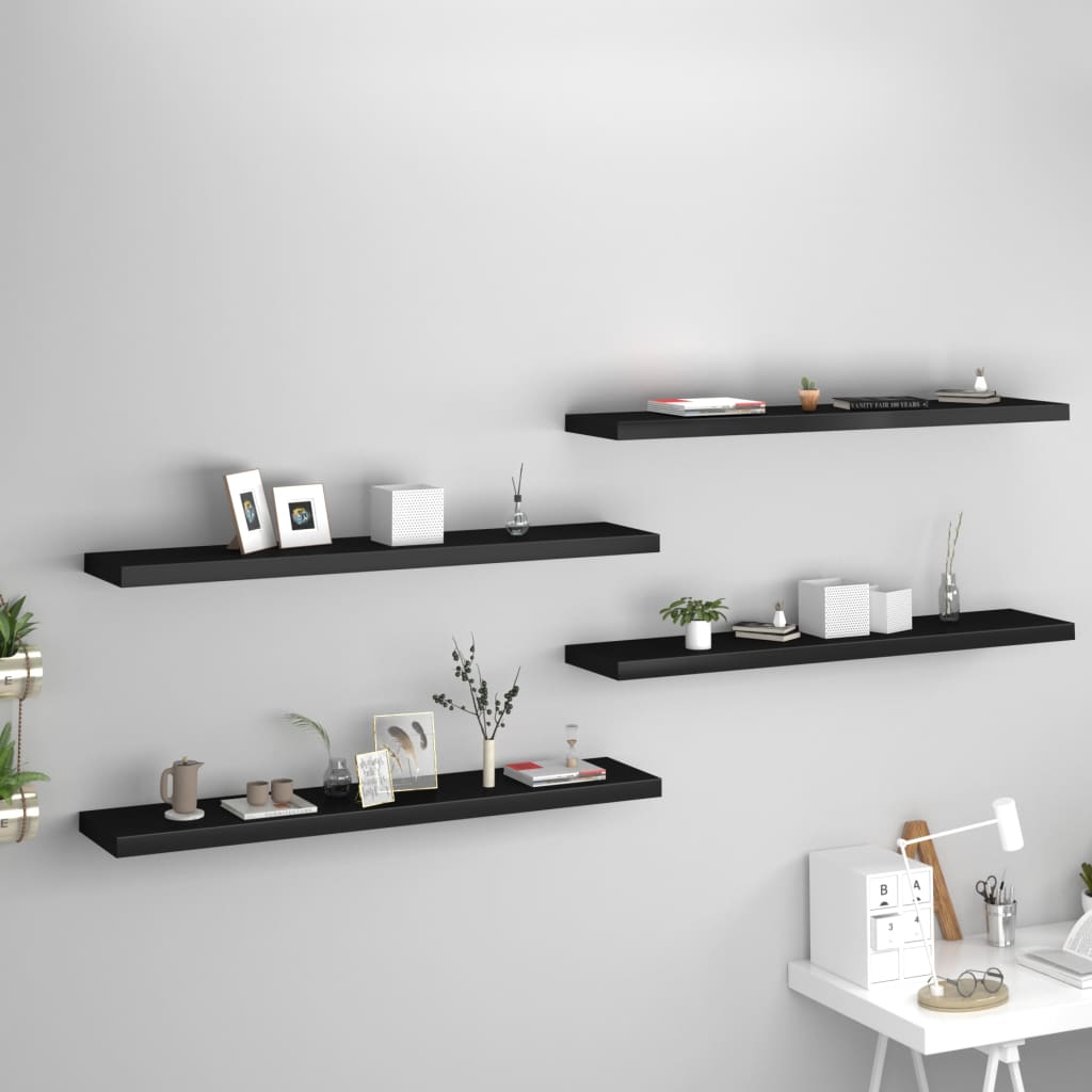 vidaXL Plávajúce nástenné police 4 ks, čierne 120x23,5x3,8 cm, MDF