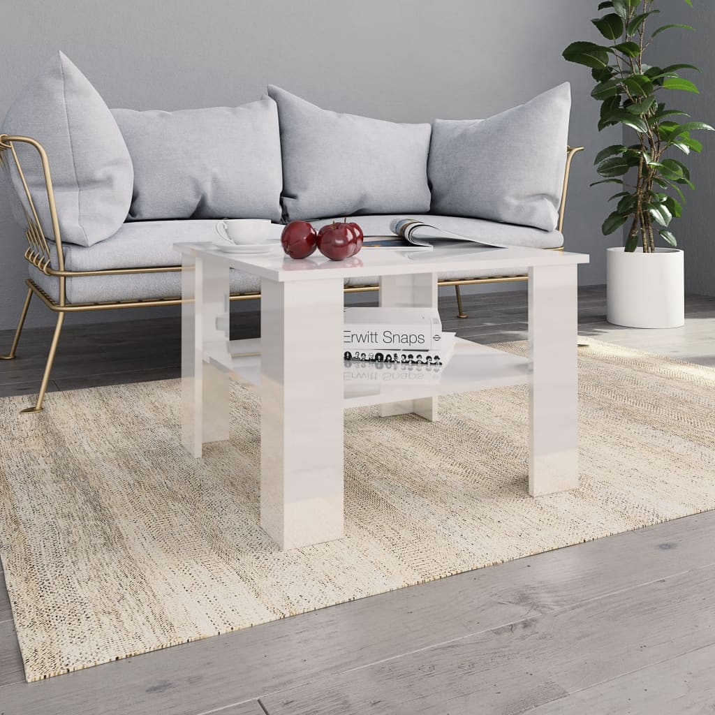 vidaXL Konferenčný stolík, lesklý biely 60x60x42 cm, kompozitné drevo