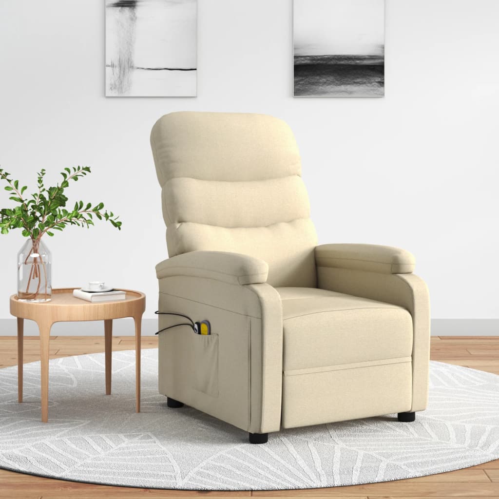 vidaXL Elektrické masážne kreslo krémové látkové