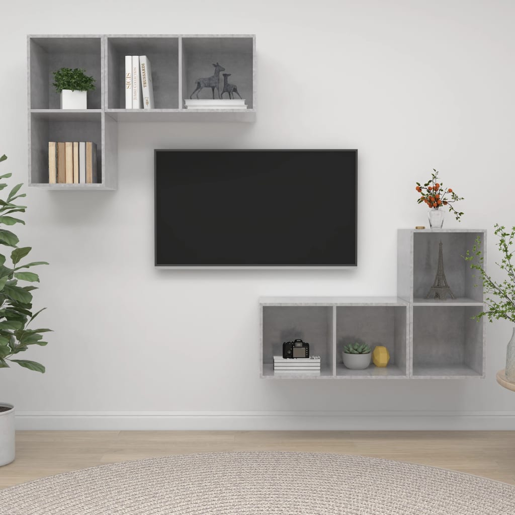 vidaXL Nástenné TV skrinky 4 ks, betónovo sivé, kompozitné drevo