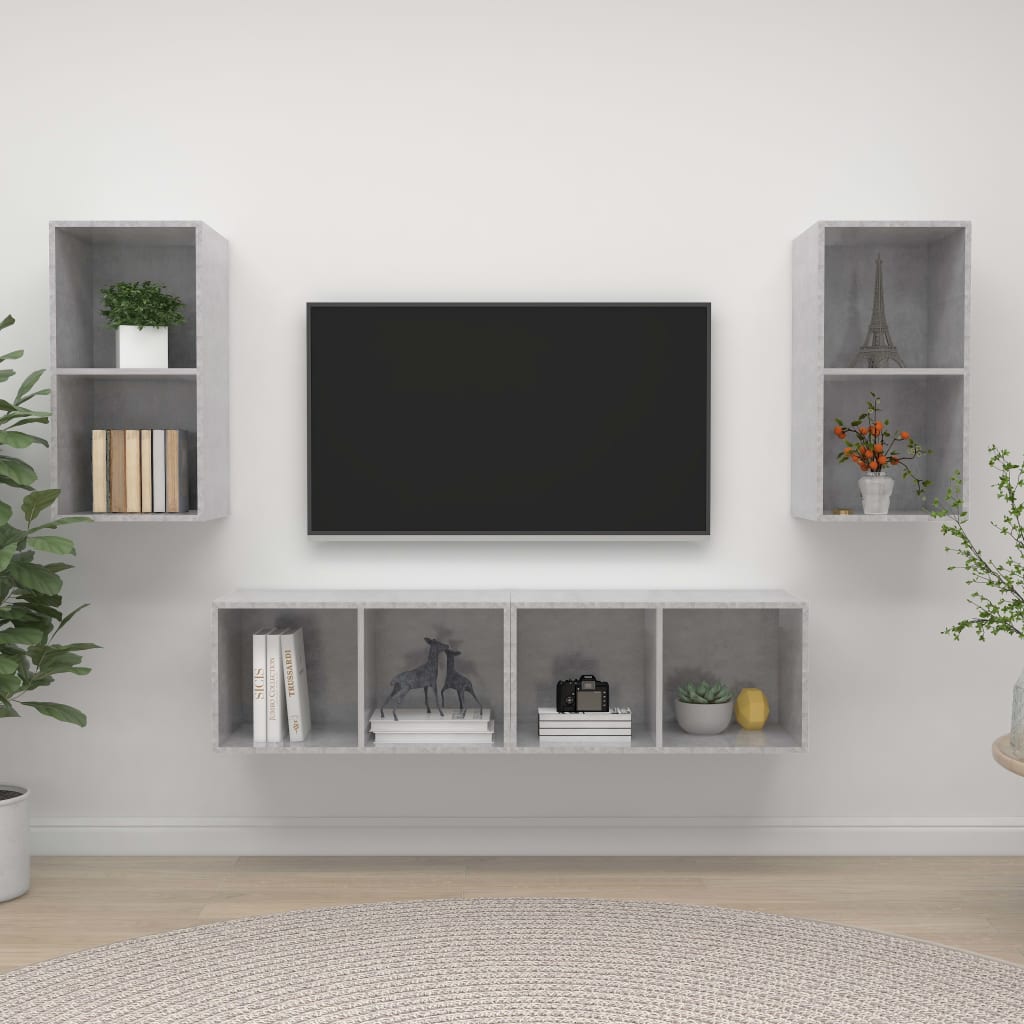 vidaXL Nástenné TV skrinky 4 ks, betónovo sivé, kompozitné drevo