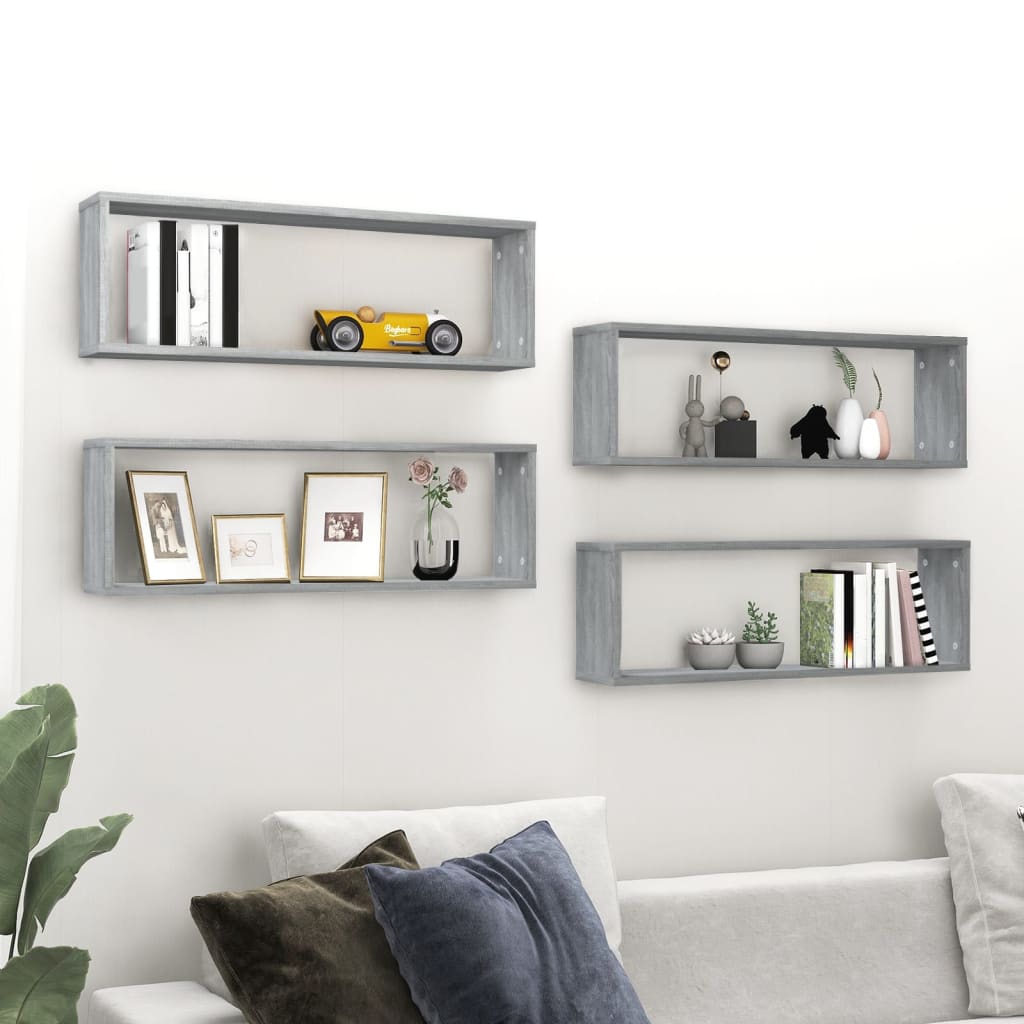 vidaXL Kockové police 4 ks sivé sonoma 80x15x26,5 cm spracované drevo