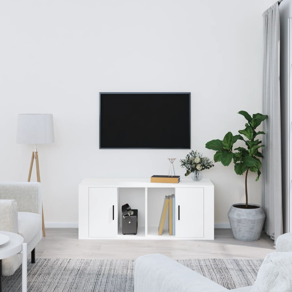 vidaXL TV skrinka biela 100x35x40 cm spracované drevo